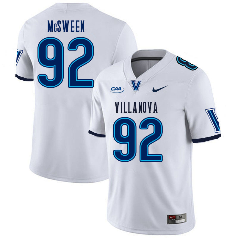 Men #92 Nigel McSween Villanova Wildcats College Football Jerseys Stitched Sale-White - Click Image to Close